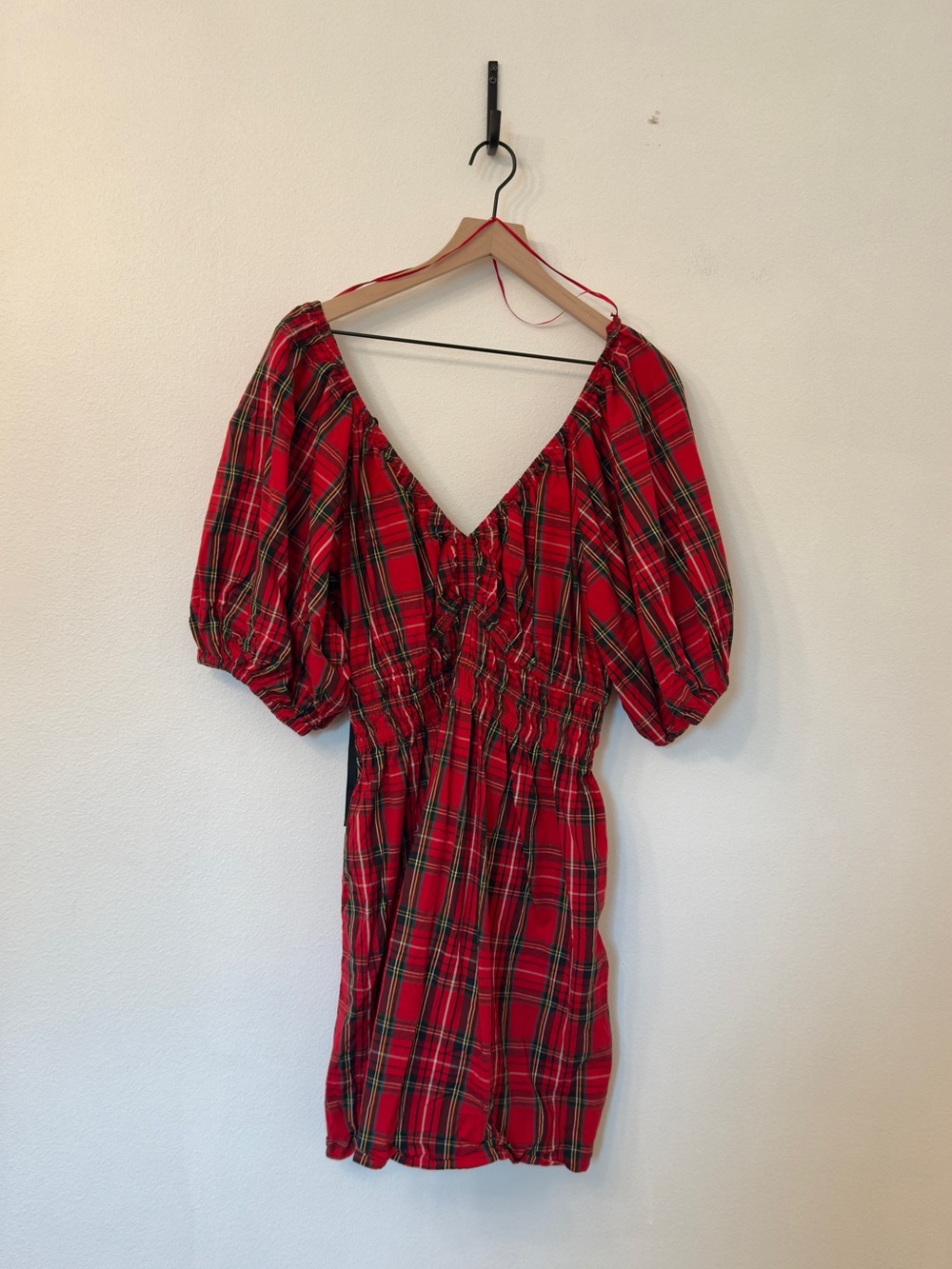 Old Navy Red Plaid Puff-Sleeve Mini Dress